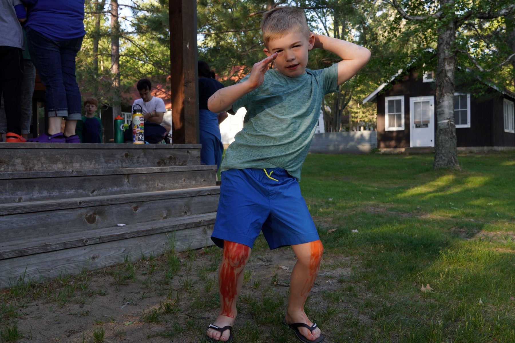 a young boy does karate moves 